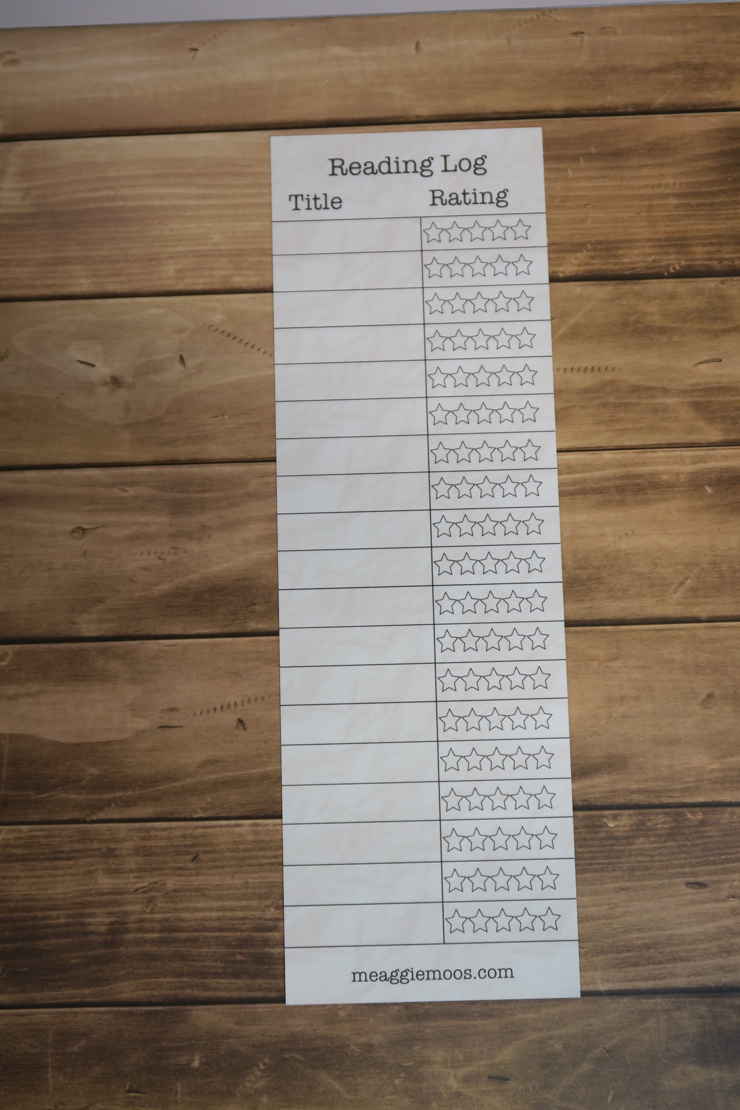 Reading Log Bookmark