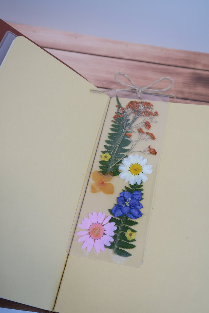 Multicolor Pressed Flower Bookmark Twine Bow