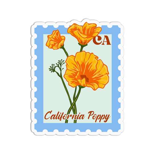 California Poppy Flower Stamp Sticker